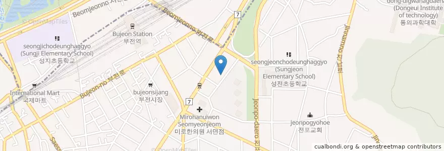 Mapa de ubicacion de 아레스 pc카페 en 대한민국, 부산, 부산진구, 전포동.