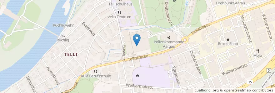 Mapa de ubicacion de Medbase Apotheke Telli en Schweiz/Suisse/Svizzera/Svizra, Aargau, Bezirk Aarau, Aarau.