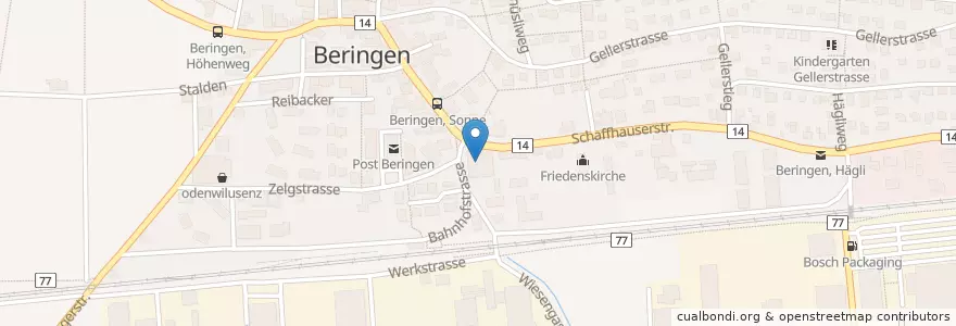 Mapa de ubicacion de Post Beringen en Schweiz/Suisse/Svizzera/Svizra, Schaffhausen, Beringen.