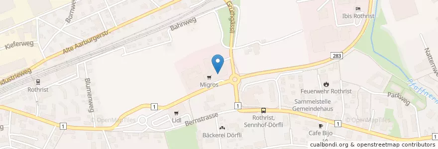Mapa de ubicacion de Amavita Rothrist en Suiza, Aargau, Bezirk Zofingen, Rothrist.