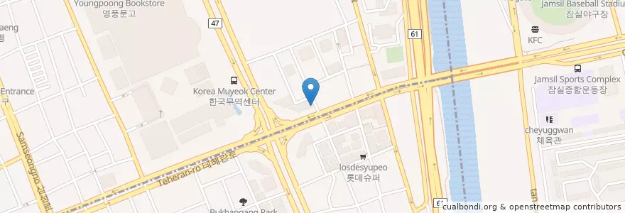Mapa de ubicacion de 달콤커피 en Südkorea, Seoul, 강남구, 삼성동, 삼성1동.