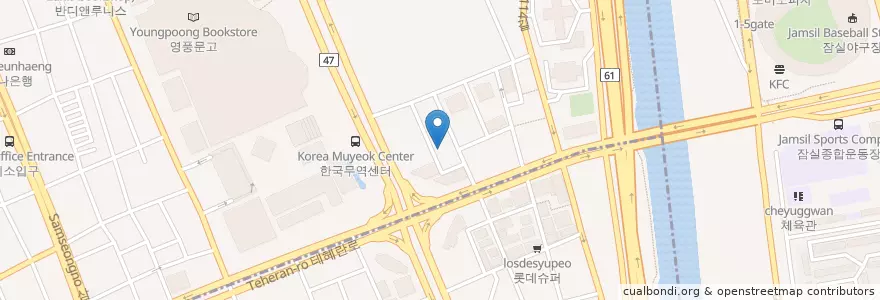 Mapa de ubicacion de 스타벅스 en Zuid-Korea, Seoel, 강남구, 삼성동, 삼성1동.