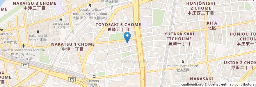 Mapa de ubicacion de 板前焼肉 一笑 中津 en 日本, 大阪府, 大阪市, 北区.