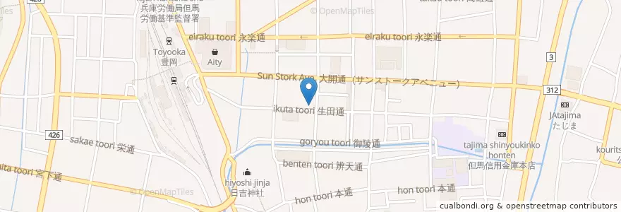 Mapa de ubicacion de 和風肉バル花○ en اليابان, 兵庫県, 豊岡市.