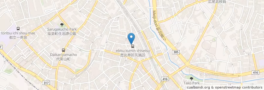 Mapa de ubicacion de 恵比寿保育園 en 日本, 東京都, 渋谷区.