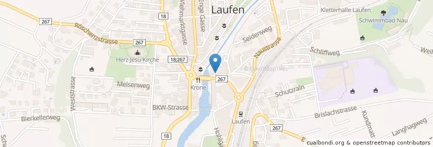 Mapa de ubicacion de Dropa Laufen en İsviçre, Basel-Landschaft, Bezirk Laufen, Laufen.