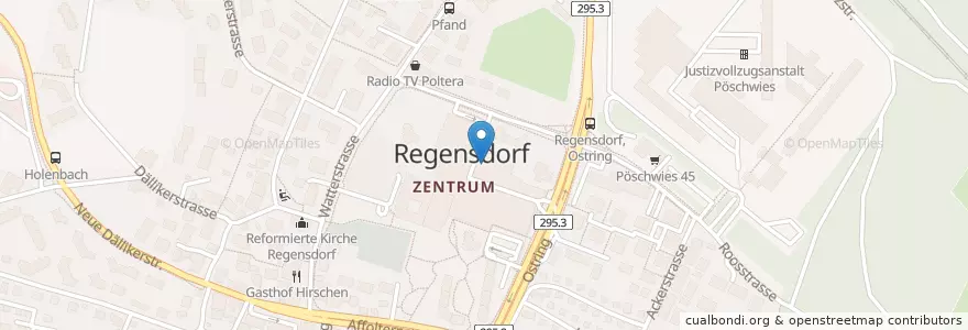 Mapa de ubicacion de TopPharm Zentrums Apotheke en 瑞士, 蘇黎世, Bezirk Dielsdorf, Regensdorf.