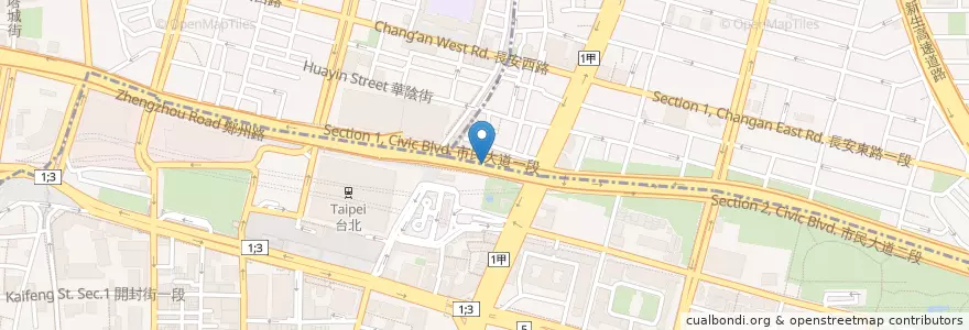 Mapa de ubicacion de 市民大道停車場（公園-中山段） en 臺灣, 新北市, 臺北市.