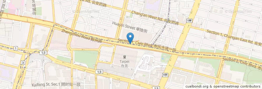 Mapa de ubicacion de 台北地下街 en تايوان, تايبيه الجديدة, تايبيه, 中正區.