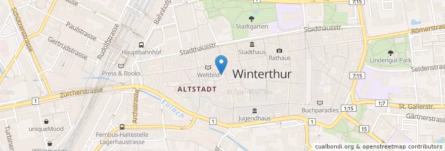 Mapa de ubicacion de Bistro La Couronne en 瑞士, 蘇黎世, Bezirk Winterthur, Winterthur.
