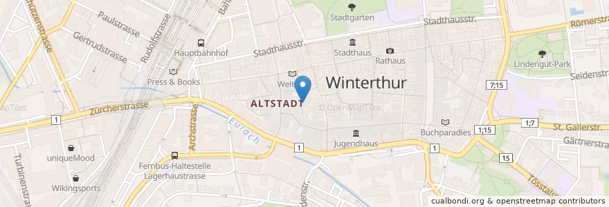 Mapa de ubicacion de Ludothek Altstadt en 瑞士, 蘇黎世, Bezirk Winterthur, Winterthur.