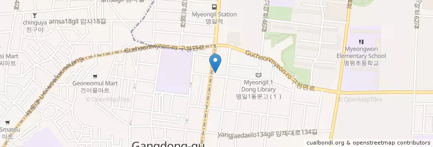 Mapa de ubicacion de 우리은행 en Corea Del Sur, Seúl, 강동구, 명일동, 명일1동.