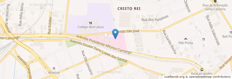 Mapa de ubicacion de Hospital Universitário Cajuru en 브라질, 남부지방, 파라나, Região Geográfica Intermediária De Curitiba, Região Metropolitana De Curitiba, Microrregião De Curitiba, 쿠리치바.