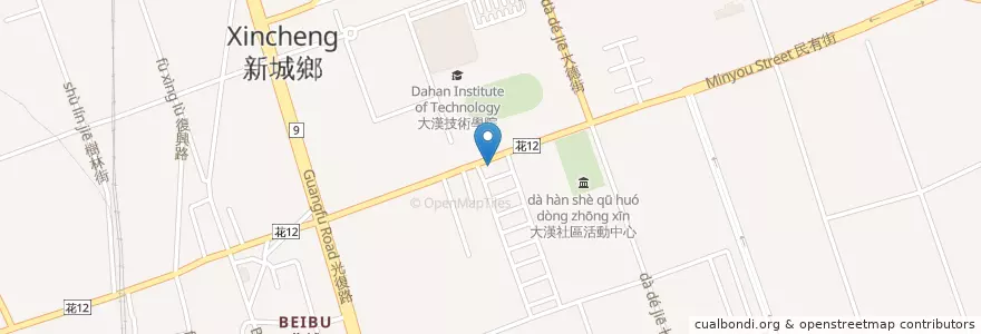 Mapa de ubicacion de 大巷亭 en 타이완, 타이완성, 화롄현, 신청 향.