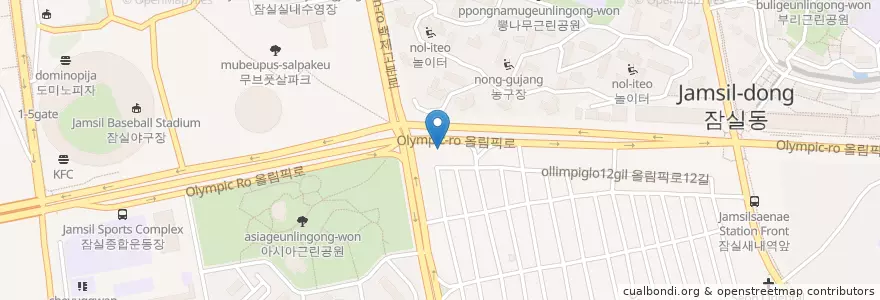 Mapa de ubicacion de 선수촌병원 en Güney Kore, Seul, 송파구, 잠실2동, 잠실본동.