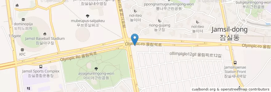 Mapa de ubicacion de 버거킹 종합운동장사거리점 en Südkorea, Seoul, 송파구, 잠실2동, 잠실본동.