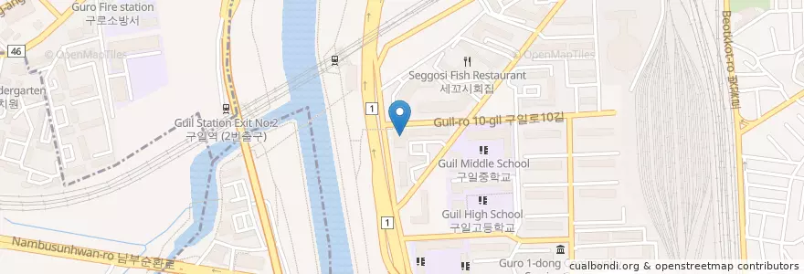 Mapa de ubicacion de 구일굿모닝내과의원 en 대한민국, 서울, 구로구, 구로2동, 구로1동.
