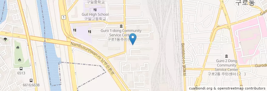 Mapa de ubicacion de 장호준가정의학과의원 en Güney Kore, Seul, 구로구, 구로2동, 구로1동.