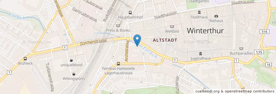 Mapa de ubicacion de Erbse Café en سويسرا, زيورخ, Bezirk Winterthur, Winterthur.