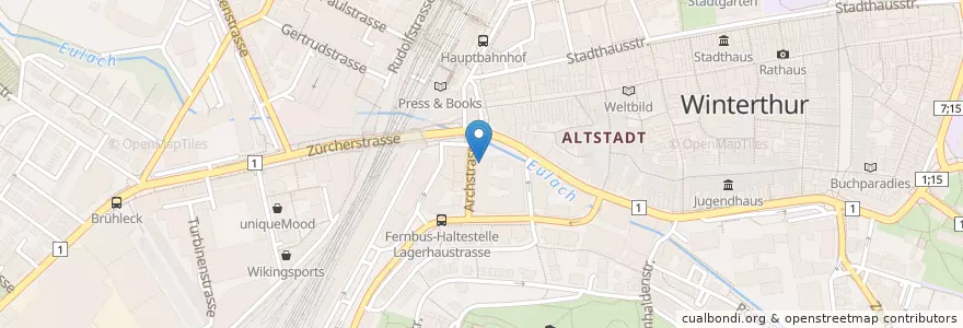 Mapa de ubicacion de Asiaway Lounge en Швейцария, Цюрих, Bezirk Winterthur, Winterthur.