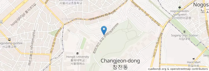 Mapa de ubicacion de 미로식당 en Corée Du Sud, Séoul, 마포구, 서강동, 서교동.