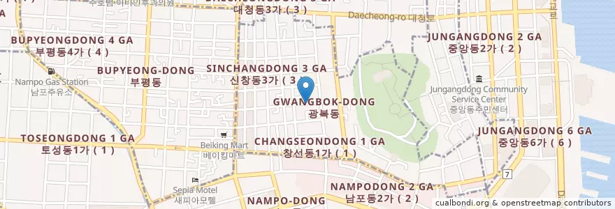 Mapa de ubicacion de 개미집 en Corea Del Sud, Busan, 중구, 광복동.