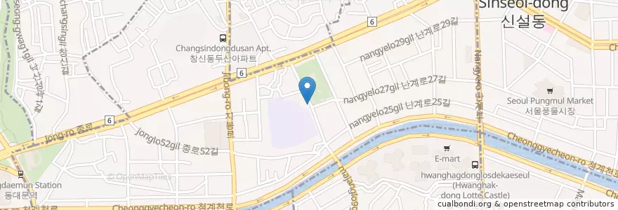 Mapa de ubicacion de 천원토스트 en 대한민국, 서울, 종로구, 숭인2동.