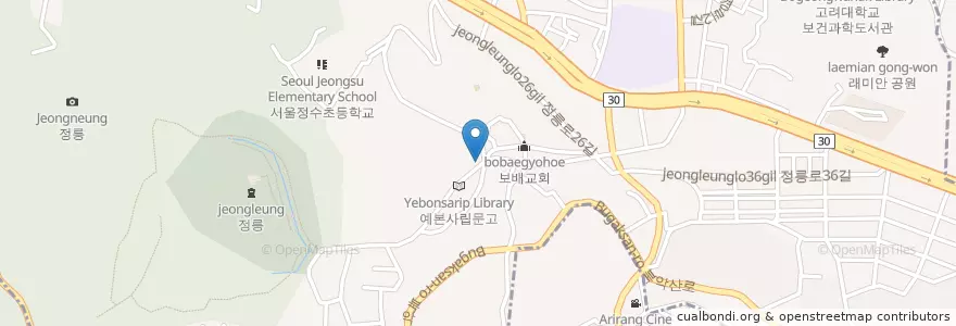 Mapa de ubicacion de 바로돈까스 en 大韓民国, ソウル, 城北区, 정릉2동.