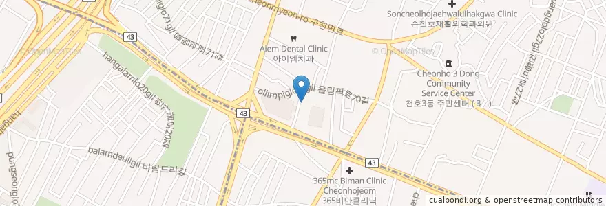 Mapa de ubicacion de 스타벅스 en Coreia Do Sul, Seul, 강동구, 천호동, 천호2동.