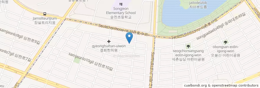 Mapa de ubicacion de 삼학사어린이공원 en Zuid-Korea, Seoel, 송파구, 삼전동.
