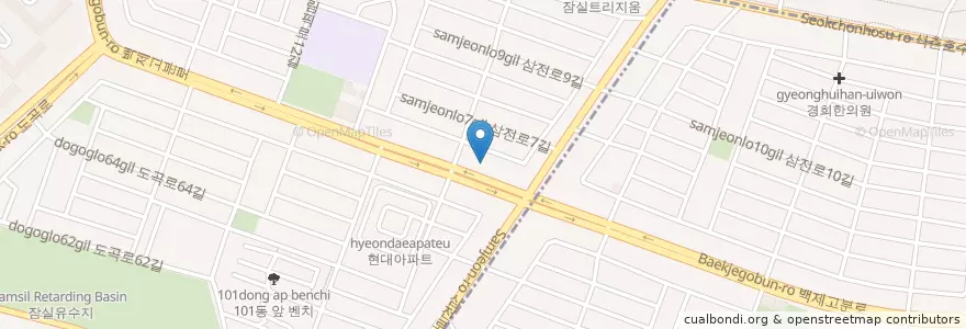 Mapa de ubicacion de 전주콩나물국밥 en Güney Kore, Seul, 송파구, 잠실본동.