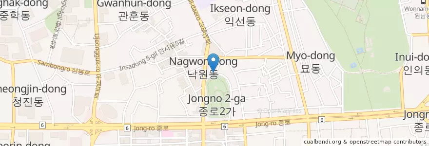 Mapa de ubicacion de 낙원전집옥이네 en South Korea, Seoul, Jongno-Gu, Jongno 1·2·3·4(Ilisamsa)-Ga-Dong.