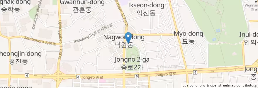 Mapa de ubicacion de 합천돼지국밥 en Corée Du Sud, Séoul, 종로구, 종로1·2·3·4가동.
