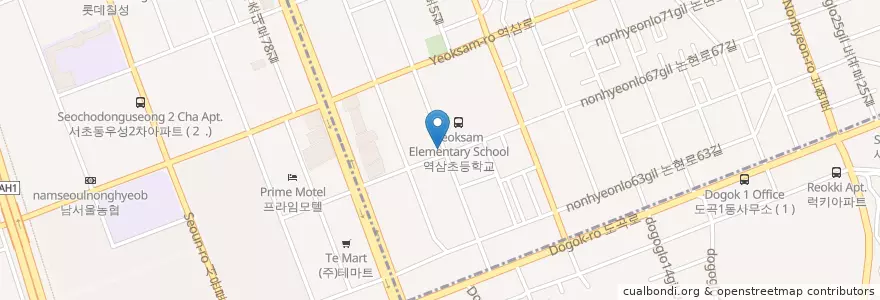 Mapa de ubicacion de 가마솥밥하나 (Gamasot Baphana) en 大韓民国, ソウル, 瑞草区, 駅三洞, 駅三1洞.