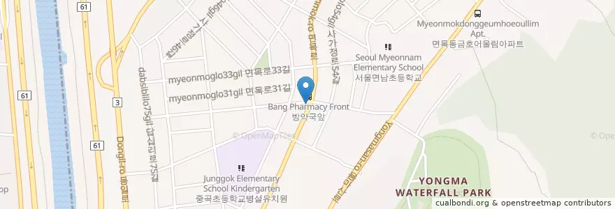 Mapa de ubicacion de 삼우약국 en Corée Du Sud, Séoul, 중랑구, 면목4동.