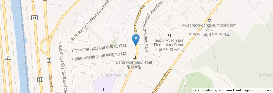 Mapa de ubicacion de 김밥천국 en Güney Kore, Seul, 중랑구, 면목4동.