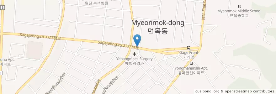 Mapa de ubicacion de 인치과2F                     우리동네휴대폰 en Zuid-Korea, Seoel, 중랑구, 면목3·8동.