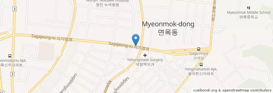 Mapa de ubicacion de KFC en 韩国/南韓, 首尔, 中浪區, 면목3·8동.