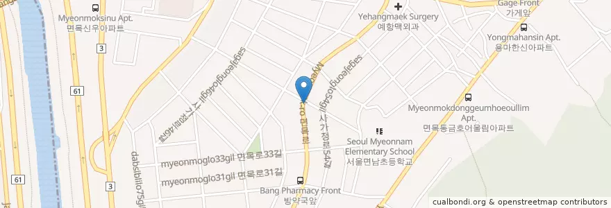 Mapa de ubicacion de 화로구이숯불집(24시간) en 대한민국, 서울, 중랑구, 면목7동.