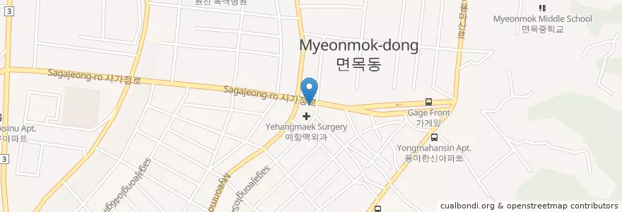 Mapa de ubicacion de 편안한약국 en Corée Du Sud, Séoul, 중랑구, 면목3·8동.