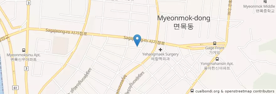 Mapa de ubicacion de 24시간전주콩나물국밥           24시간만화방도레미노래방 en 대한민국, 서울, 중랑구.