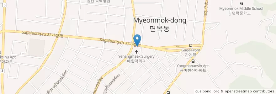 Mapa de ubicacion de 편안한약국 en Korea Selatan, 서울, 중랑구, 면목3·8동.