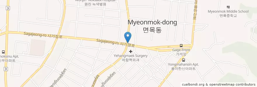 Mapa de ubicacion de 베스킨라빈스 en Güney Kore, Seul, 중랑구, 면목3·8동.