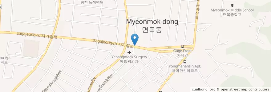 Mapa de ubicacion de 사가정시장입구           그랜드약국 en 韩国/南韓, 首尔, 中浪區, 면목3·8동.