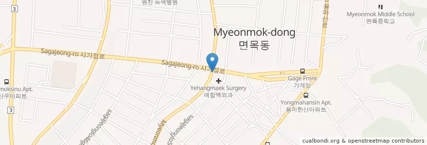 Mapa de ubicacion de 도드리노래연스장2F            무교동낙지나라 en كوريا الجنوبية, سول, 중랑구, 면목3·8동.
