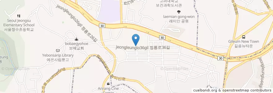 Mapa de ubicacion de 정인온누리약국 en Corée Du Sud, Séoul, 성북구, 정릉1동.