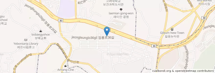 Mapa de ubicacion de 손가네국밥 en 대한민국, 서울, 성북구, 정릉1동.