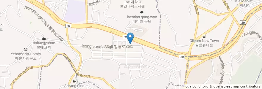 Mapa de ubicacion de 머루나무건강원 en Korea Selatan, 서울, 성북구, 정릉1동.