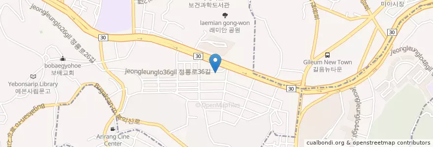 Mapa de ubicacion de 한식뷔페 en Республика Корея, Сеул, 성북구, 정릉1동.