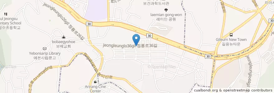 Mapa de ubicacion de 정릉손칼국수 en Республика Корея, Сеул, 성북구, 정릉1동.